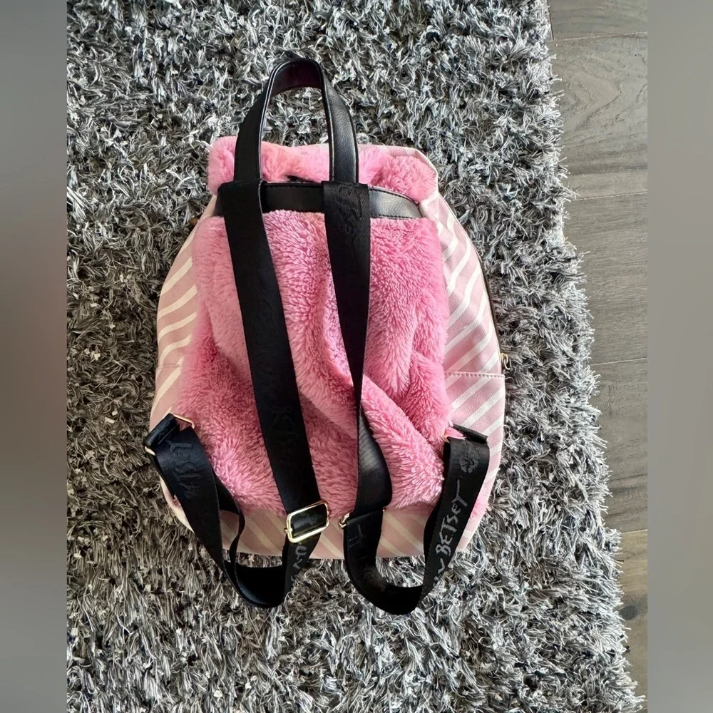 Betsey Johnson Pink Faux Fur Pig Convertible Hooded Backpack